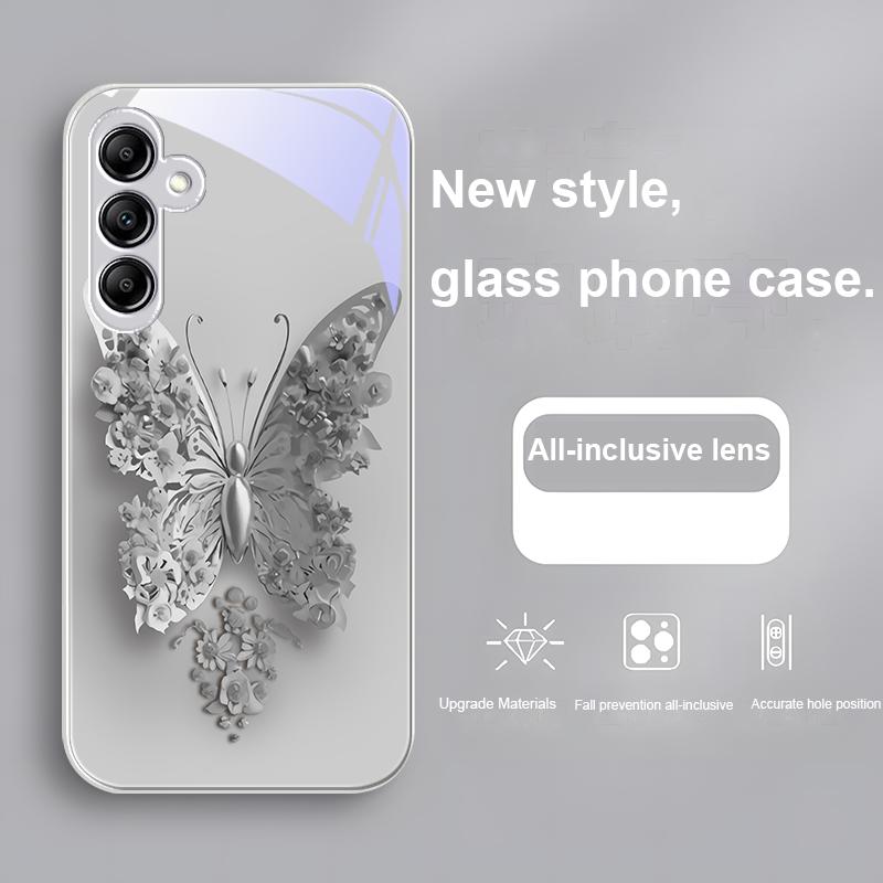 Glass phone case for Samsung Galaxy A01 A02 A03 Core A04 A14 4G A13 A54 A34 31 20 25 23 22 5G S21 Ultra S20 Flying Butterflies