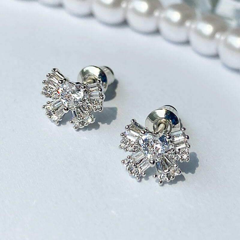 

[925 silver post] Crystal Ribbon Earrings single