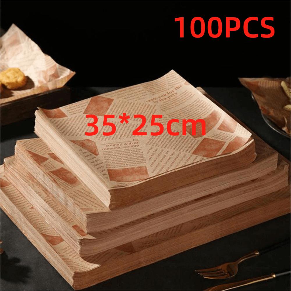 100Pcs Old Newspaper Style Oil-Proof Paper Safe Material Food Wrapping Fried Food Paper Burger Wrapping Paper Fryer Use