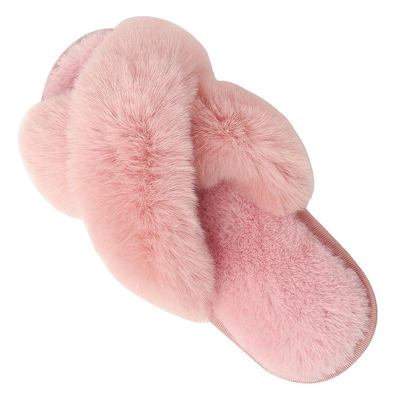 Fashion Litfun Plush Lining Women's Slippers New Fur Cross-strap Ladies Home Slides Platform Fuzzy Warm Indoor Women's Cotton Slippers