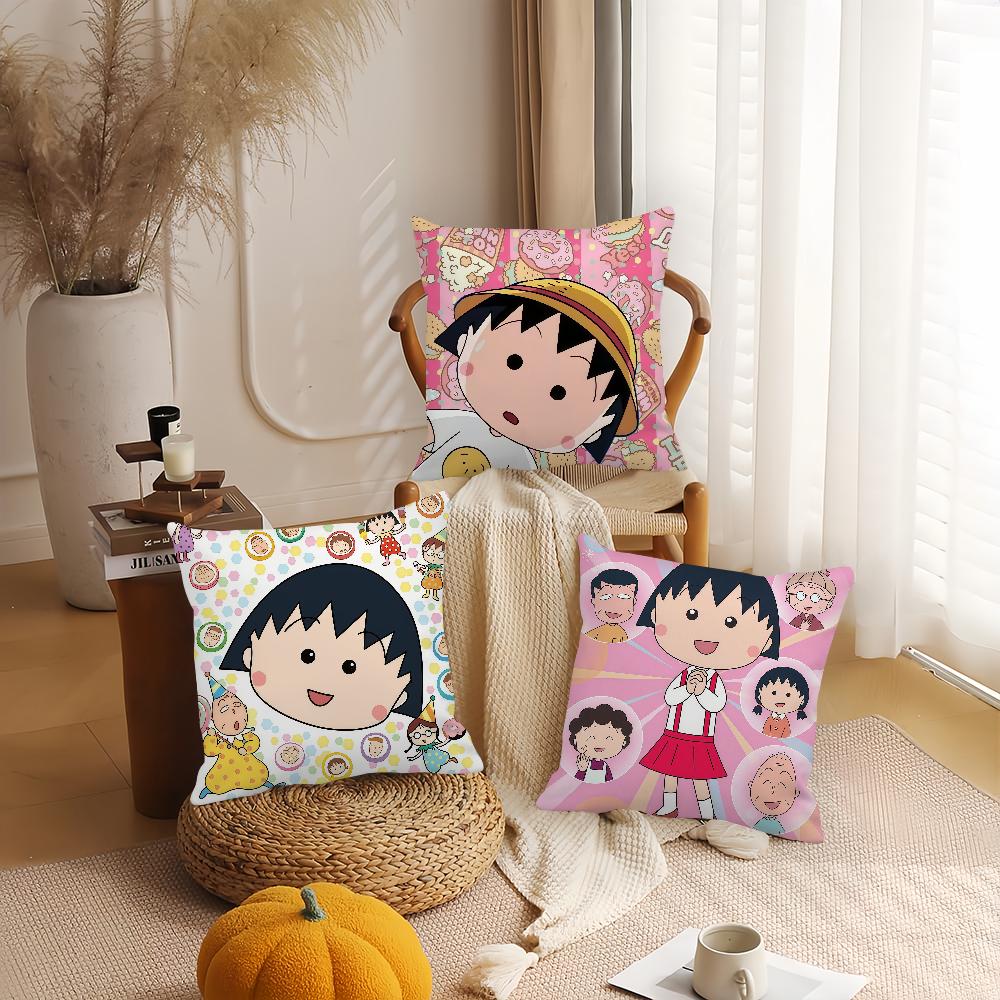 Tecknad C-Chibi M-Maruko-C-chan Kuddfodral Kontorskuddar Lämpliga för Soffa Bil Sovrum Dekorativt Kuddfodral