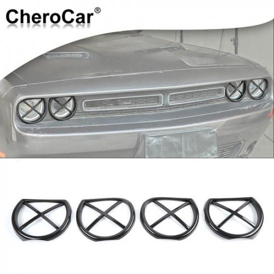 4x Передняя фара Защитная накладка Отделка Для 2015+ Dodge Challenger Углеродное волокно