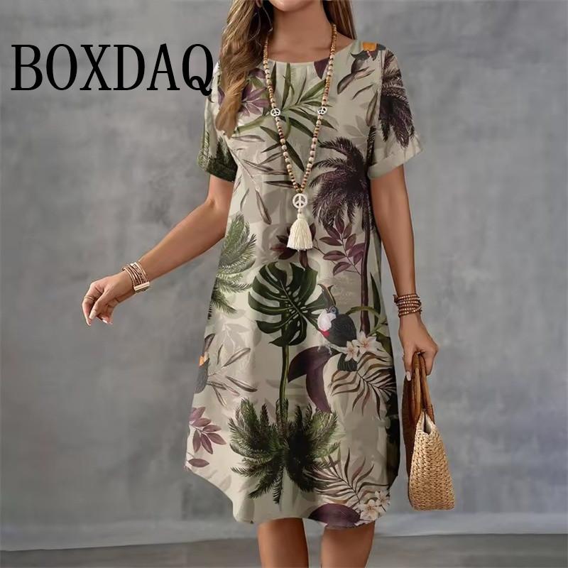

Летнее женское платье в гавайском пляжном стиле с винтажным 3D-графикой пальмы и кокоса, повседневное свободное женское платье А-силуэта 8XL