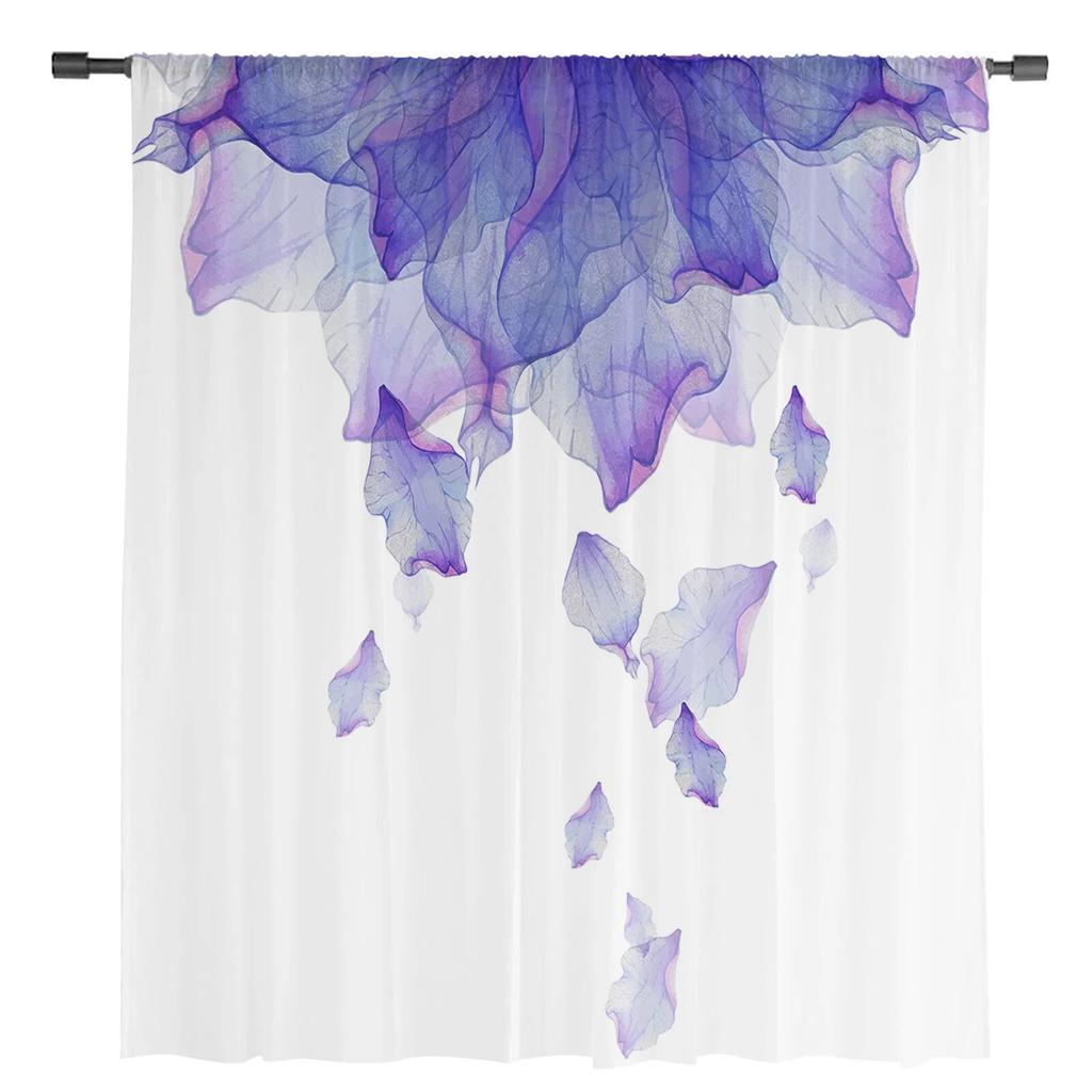 Gradient Flower Purple Tulle Curtain For Living Room Bedroom Kitchen Decoration Window Voiles Tulle Curtain
