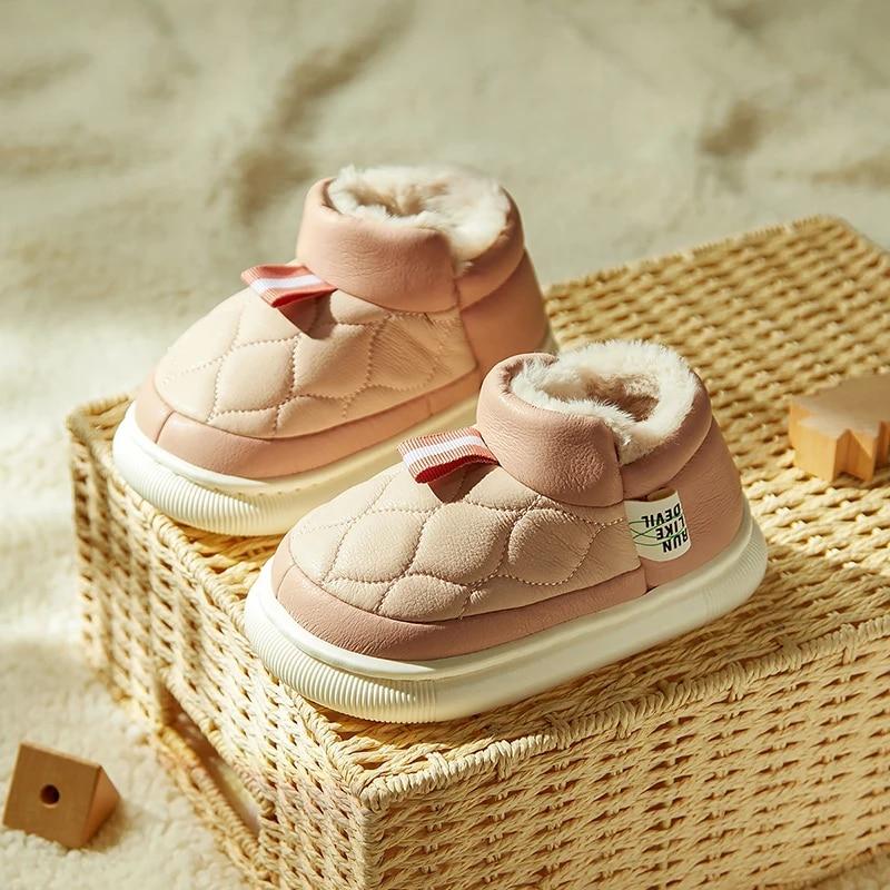 

Веселые зимние кожаные угги, хлопковая обувь, детская хлопковая обувь, угги для мальчиков и девочек, кожаная хлопковая обувь