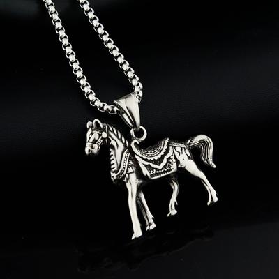Hip Hop Versatile Titanium Steel War Horse Pendant Personalized Men's and Women's Casual Couple Necklace