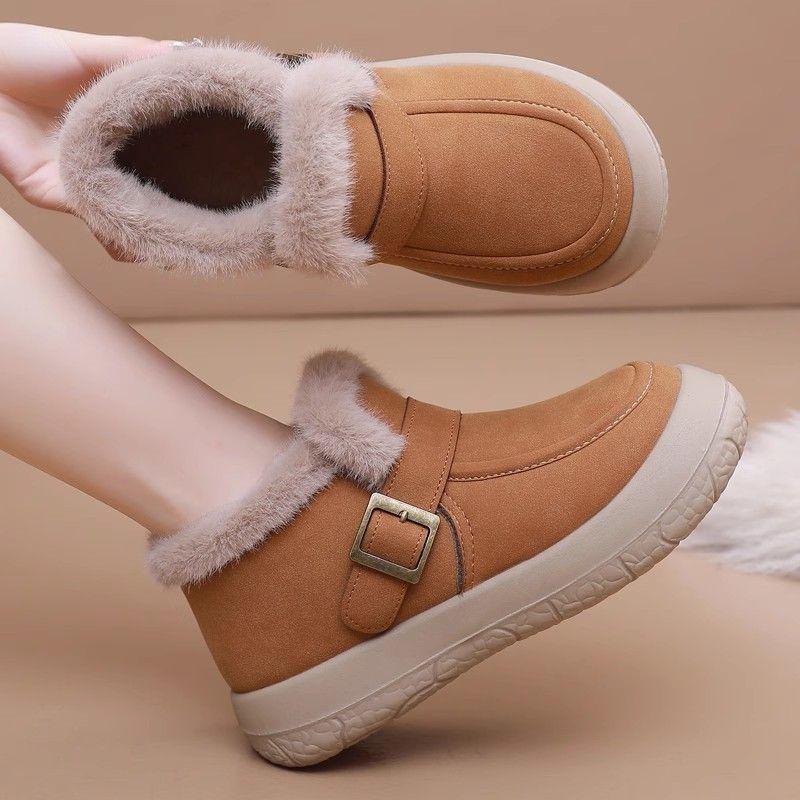 Women's Winter Velvet-Lined Non-Slip Boots - Short, Warm, Soft Sole, Fashionable Black Cotton Boots