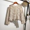 Lace Small Shawl Cotton Cardigan Female Spring and Summer O Neck Long Sleeve Solid Casual Versatile Hollow Cardigan Female