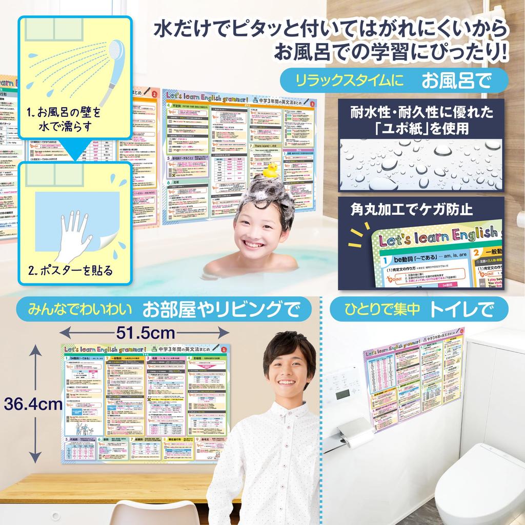 Bath School New Junior High School 3 Years English Grammar Summary Revised Edition Bath Poster TOEIC English Conversation set B3 size Made in Japan