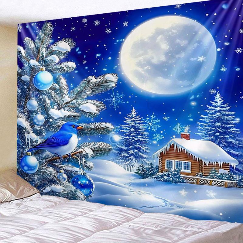 Christmas Tree Tapestry Snowy View Hanging for Party Festival, Bedroom Office Living Room Home Decor, Wall Decoration