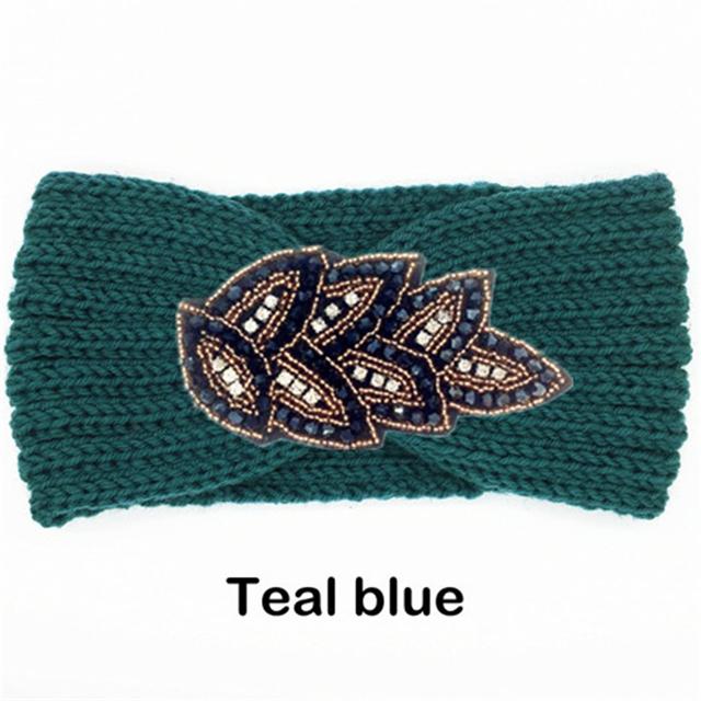 Women Rinestone Winter Headband Warmer Ear Knitted Wool Head Bands Turban Head Wrap Girl Bead Hairband Headwear Hair Accessories