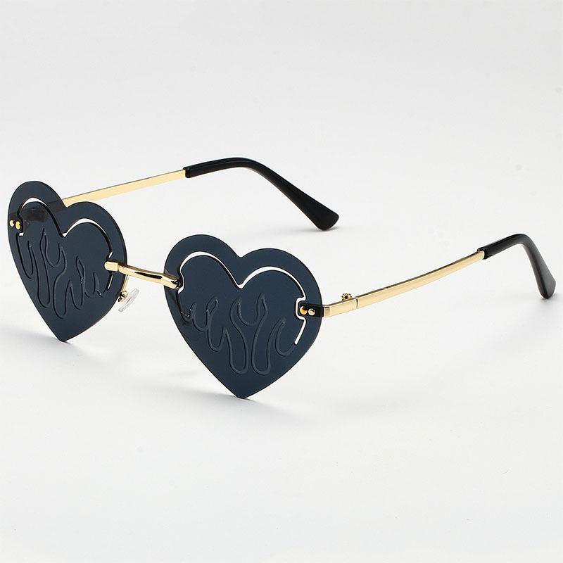 Heart Frameless Sunglasses Women Men Round Vintage Electrocardiogram Sun Glasses Metal Shades Eyewear Unisex