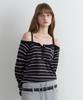 ROLAROLA Stripe Off Shoulder Strap Knit Black
