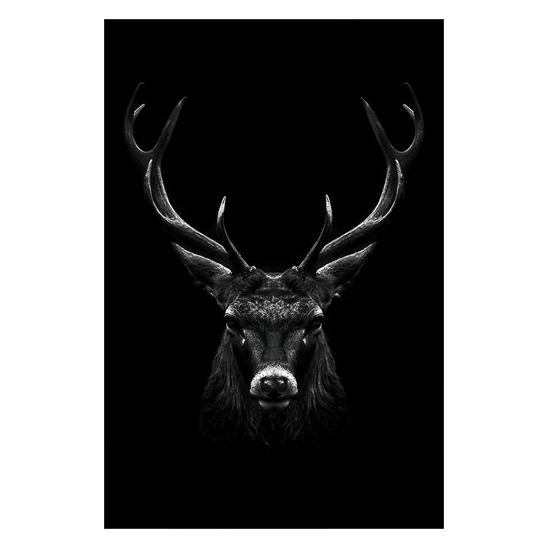 Schwarzes Hirsch Gemälde Druck Leinwand Poster Modern Minimalistisch Wandkunst Tierporträt Dunkle Bilder für Wohnzimmer Heim Wanddeko