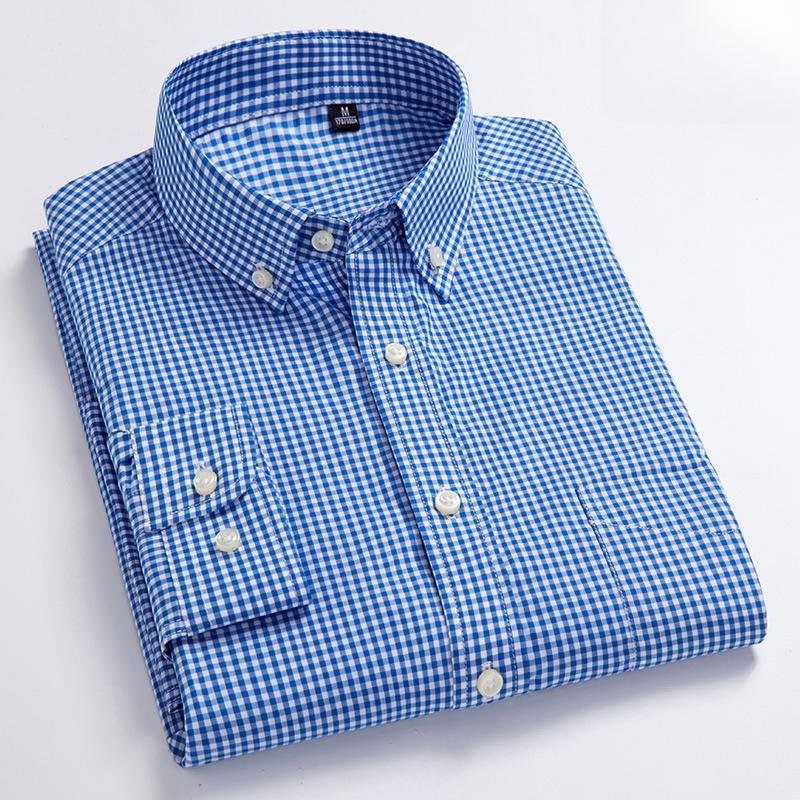 New In Shirt 100%cotton Long-sleeve Shirts for Men Slim Fit Plain Shirt Thin Plaid Striped Tops Fashion Elegants Office Clothes