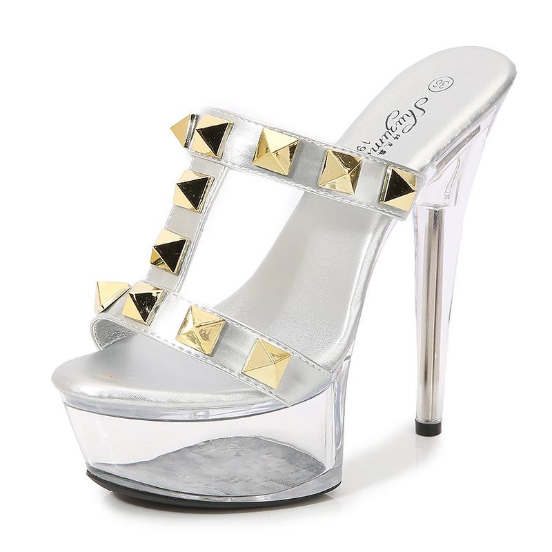 Women's Platform Sandals Gold Rivet Sexy Clear Platform Sandals Crystal Flower Sandals LFD-190-38