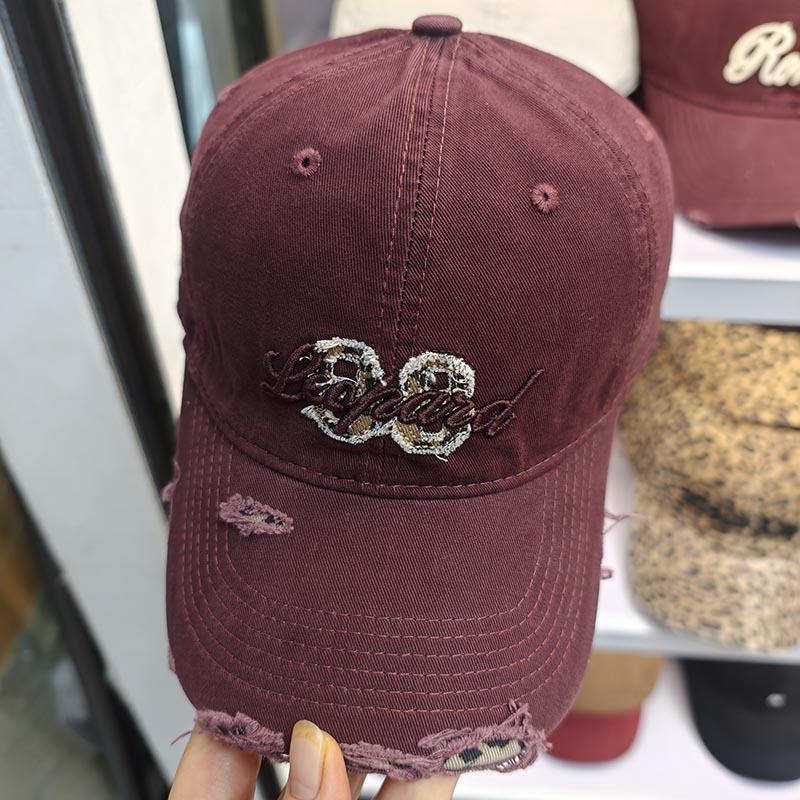 American retro embroidered baseball cap burr edge broken brim soft top cap leopard print men's and women's street versatile sun hat