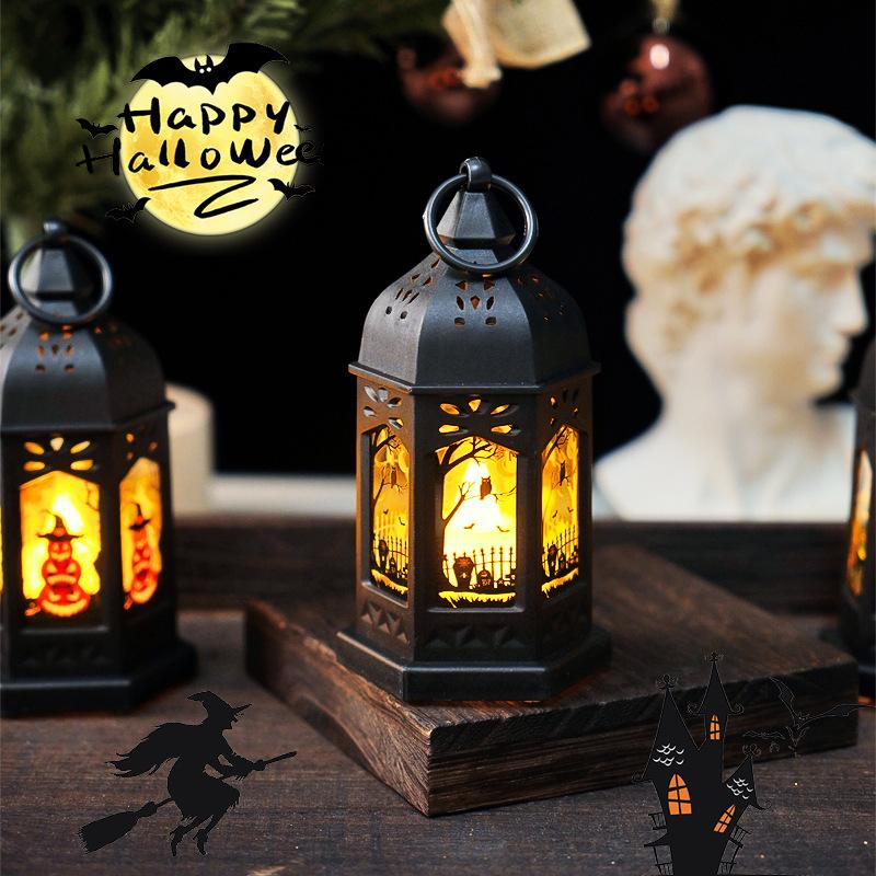 Decorative Pumpkin LanternCandle Lamp Retro Candlestick Party Atmosphere Light Table Ornament