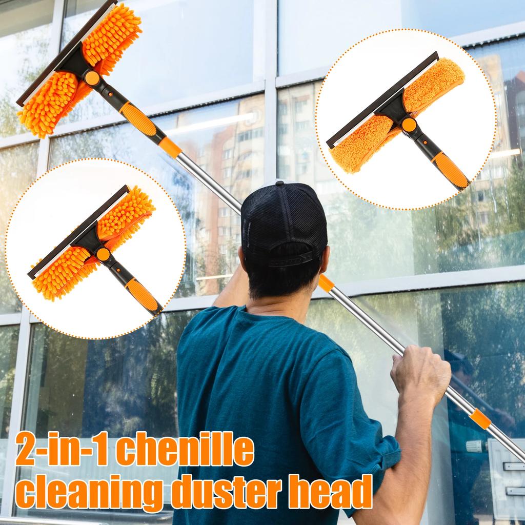 2 In 1 Window Cleaner Tool Double Sided Glass Squeegee Cleaner Duster Mop With Extendable Pole Ceiling Furniture Cleaning Tools