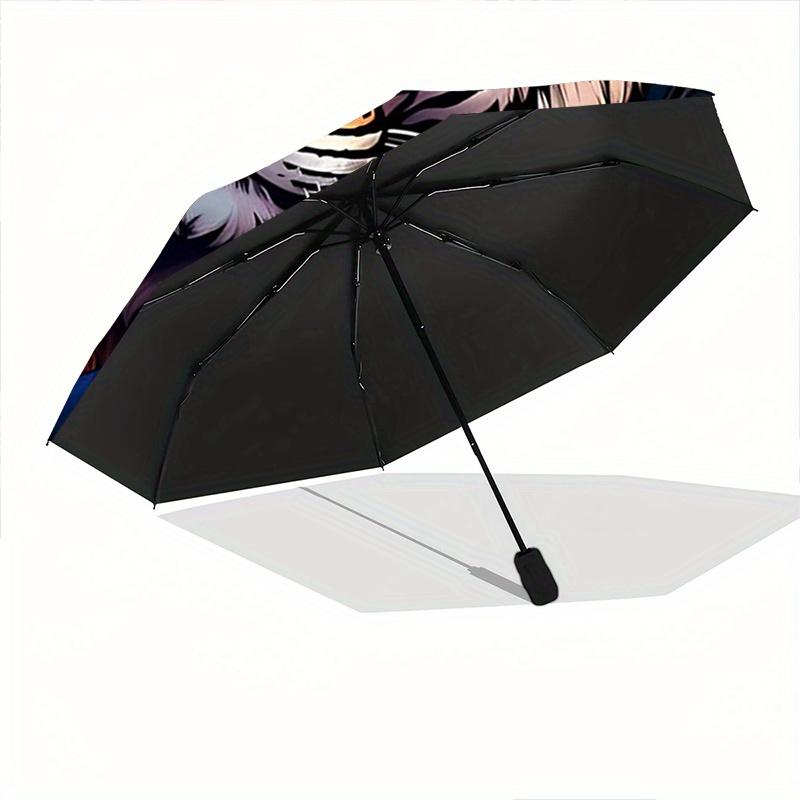 1pc Tiger Head & Flower Pattern Automatic Umbrella is Fashionable and Good-Looking, a Portable 3-Fold Umbrella, Suitable for Travel and Dail