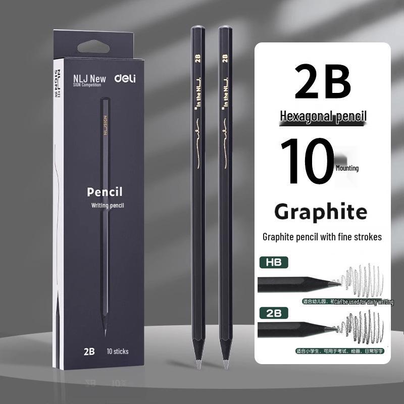 Deli Sai Black Wood Pencils HB - 10 Pack for 1st & 2nd Grade Students