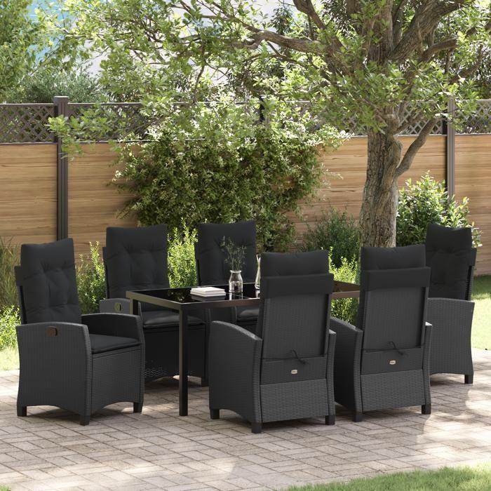 VidaXL Ensemble de salle à manger de jardin de 7 pièces avec coussins en rattan poly noir 3380376