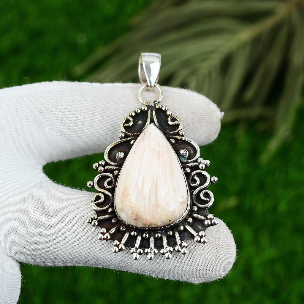 Daughters Day Sale Natural Scolecite Mother Bezel New Pendant Jewelry 925 Silver