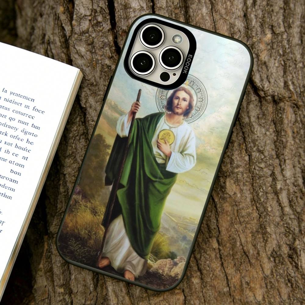

San Judas Tadeo ART Phone Case For iPhone 17,16,15,14,13,12,11 Plus,Pro Max,XS,Colored Silver Plated Inside Cover iPhone12ProMax