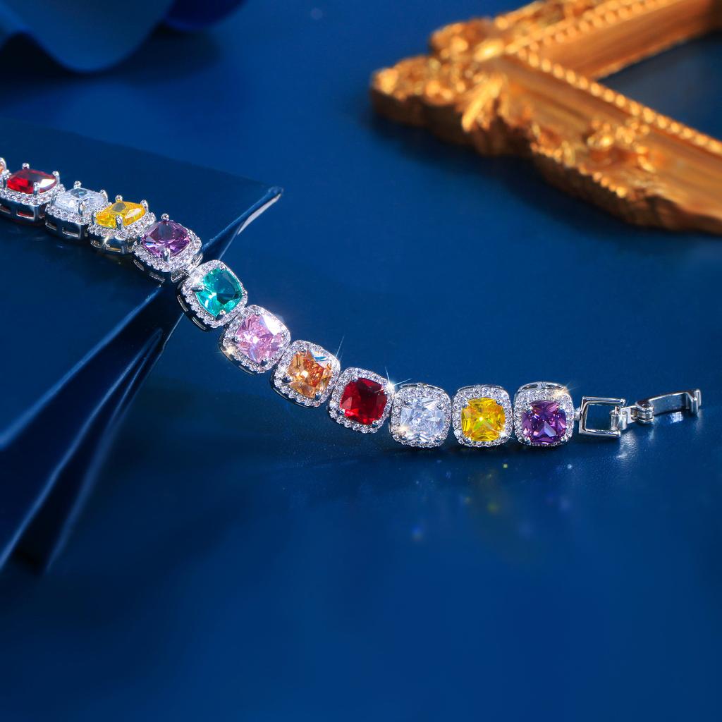 Light Luxury Jewelry Dopamine Geometric Sugar Cube Zircon Bracelet Jewelry Women'S Design High-End Full Diamond Jewelry