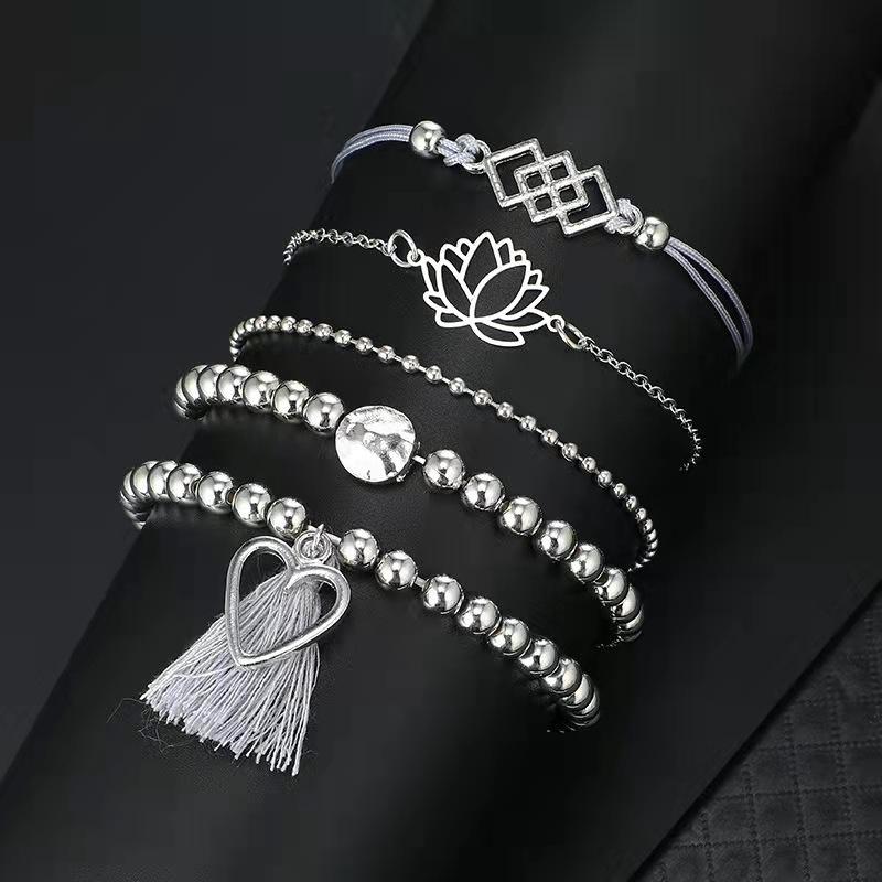 European and American retro Bohemian ethnic wind lotus love fringe geometric handmade beaded 1-piece bracelet