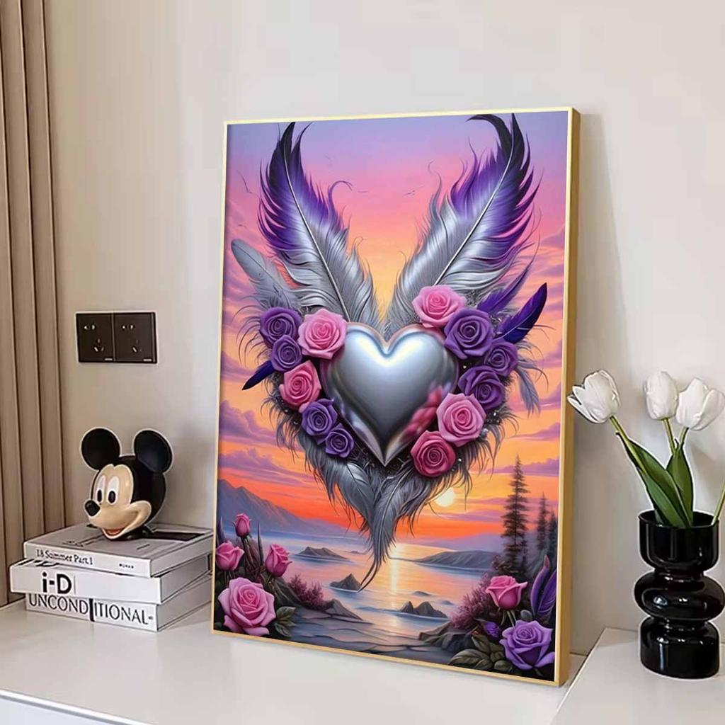 5D Liebesflügel Kunstwerk Set DIY Feder Vollbohrer Diamantmalerei Kreuzstich Handwerk und Bastel Dekoration Heimwand Schmuck