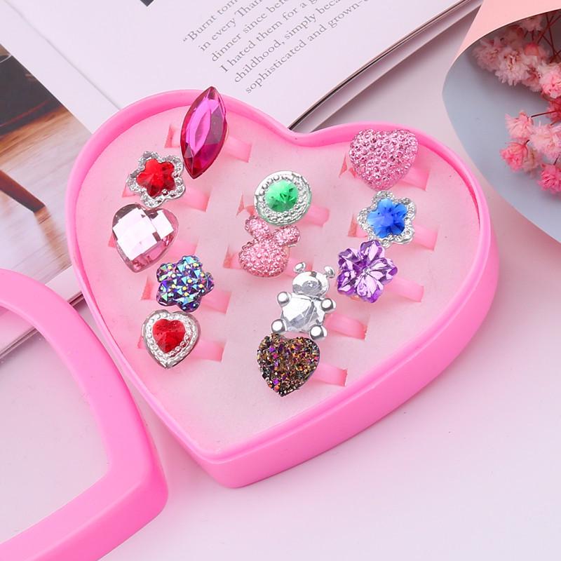 Kids' Faux Diamond Crystal Cartoon Gem Ring Set - Kindergarten Gift