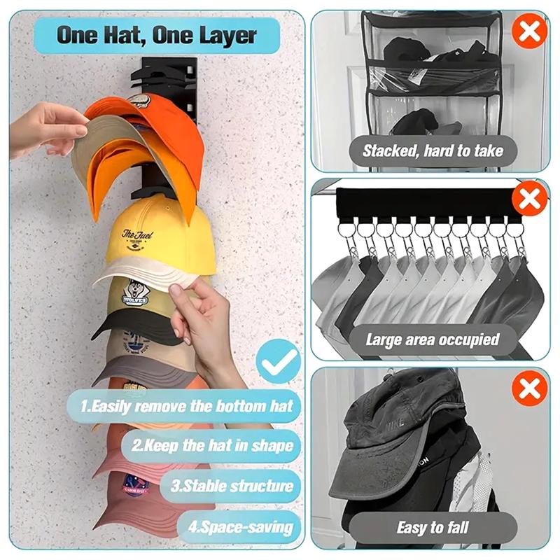 2Pcs Baseball Hat Storage Rack Wall Mounted Hat Rack With Adhesive Hat Organizer Display Stand Strong Cap Hanger Holder