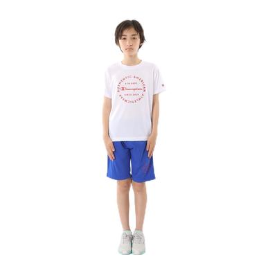 Dětské krátké kulaté kraťasy s rychlým grafickým logem Basic 120 [Champion] tričko, rukáv, výstřih, sušení, potisk, tričko a sada, sportovní, CK-ZSW04, bílé