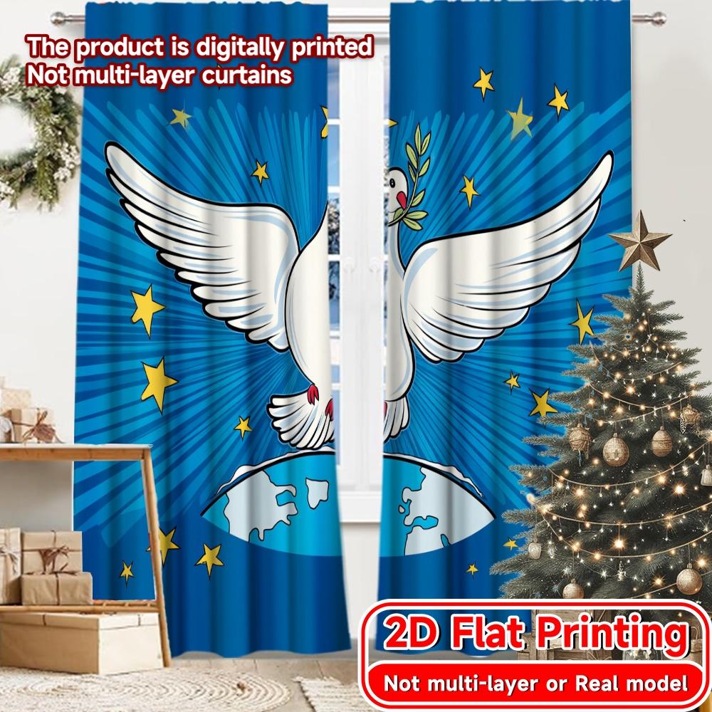 

2D FLAT PRINTING 2pcs Curtains (Without Rod) Peaceful Dove Above Earth Holiday Valentine is day Printed Curtains Fabric Curtains 100*130 Grommet Top 1pcs