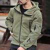 Men Jacket Solid Color Hooded Long Sleeve Fleece Slim Multi Pockets Windproof Hoodie for Outdoor