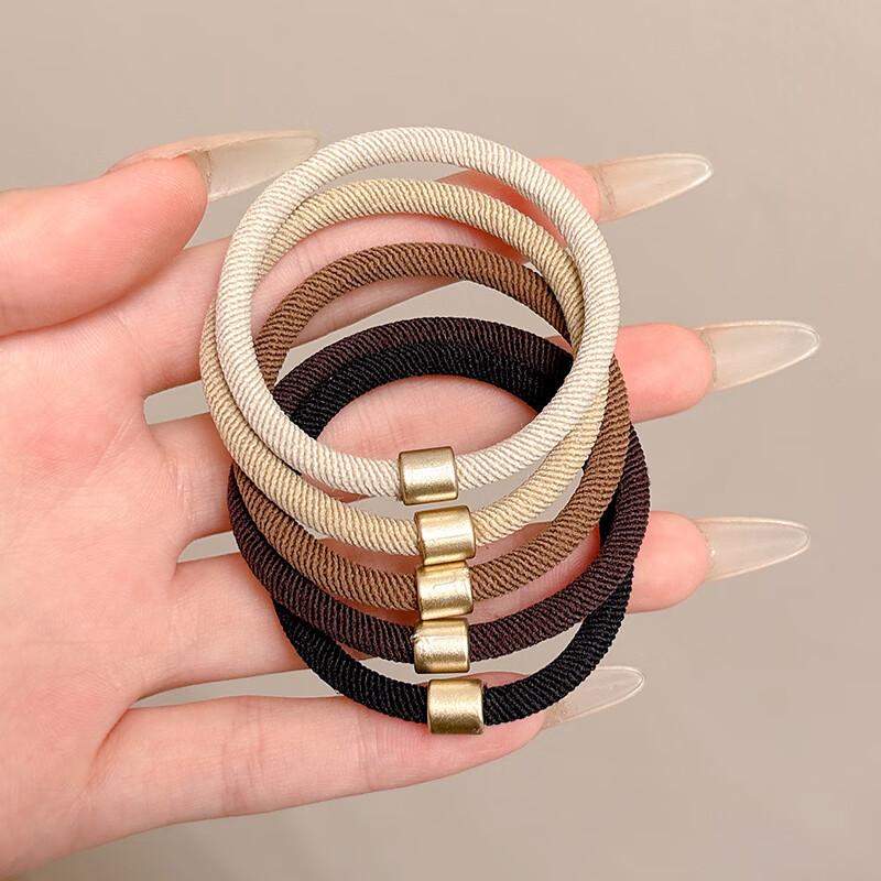 Jiaoxuefei Versatile Coffee-Colored Simple Hair Ties, 5-Color Set, Hair Bands for Ponytails, Elastic Hair Bands