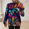 Women Plus Size Round Neck Long Sleeve Floral Printed Teal Green Ribbed Cuffs Sweatshirt