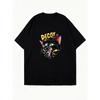 Oversized T Shirt Dress Black Decoy Run Cat Graphic Print Casual Streetwear Style