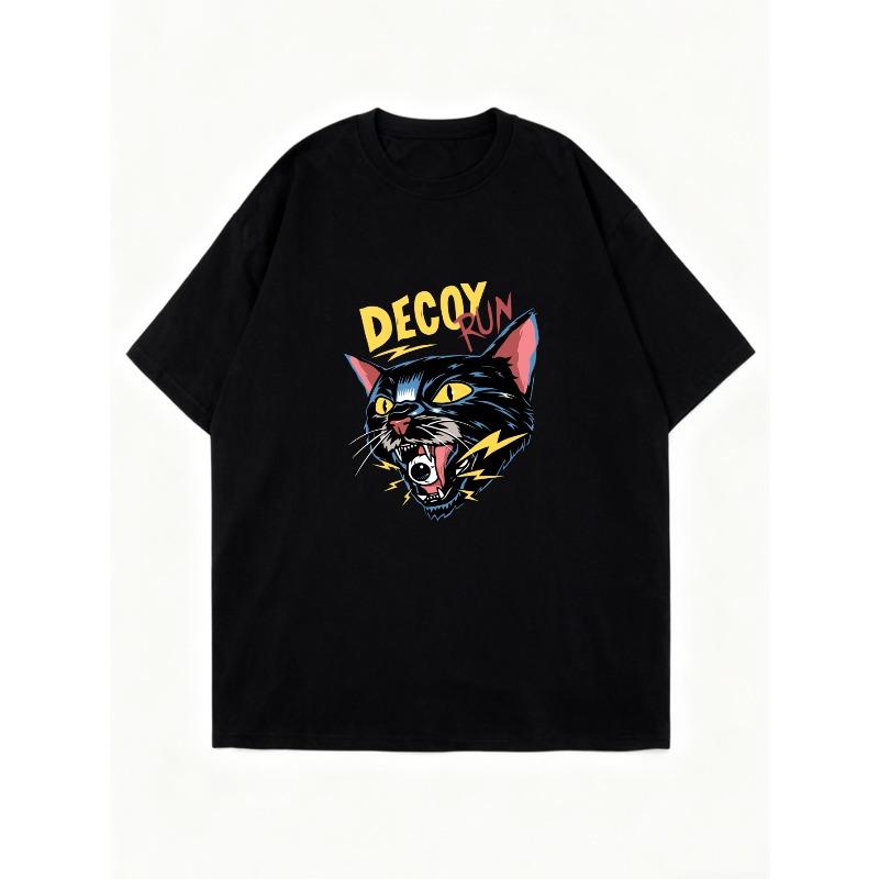 Oversized T Shirt Dress Black Decoy Run Cat Graphic Print Casual Streetwear Style