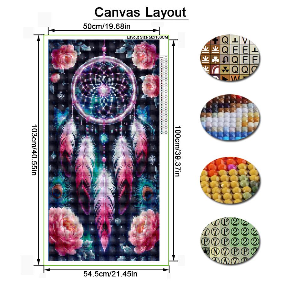 Colorful Feather Flower Wind Chime Large Size Diamond Painting Diy Full Square Round Drill Rhinestone Embroidery Mosaic Cross Stitch Kits