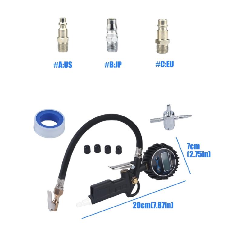 Lighted Tire Pressure Inflator with Handheld Hose Tool for Routine Car and Motorcycle Air Filling and Tire Care