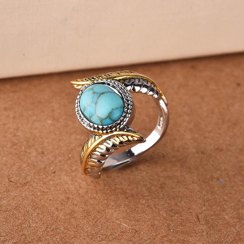 Geometric Turquoise Feather Ring For Women With Alloy Jewelry For Party And Engagement