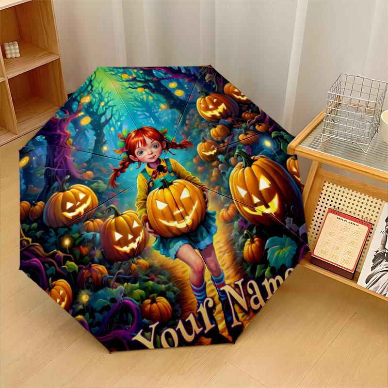 Custom Text Automatic 8 Bone Umbrella, Portable Sun Rain Protection UmbrellaPippi Longstocking