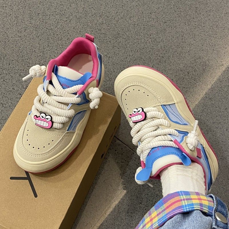 Cute Bread Canvas Shoes Women's New Spring and Autumn Breathable Platform Sports Board Shoes