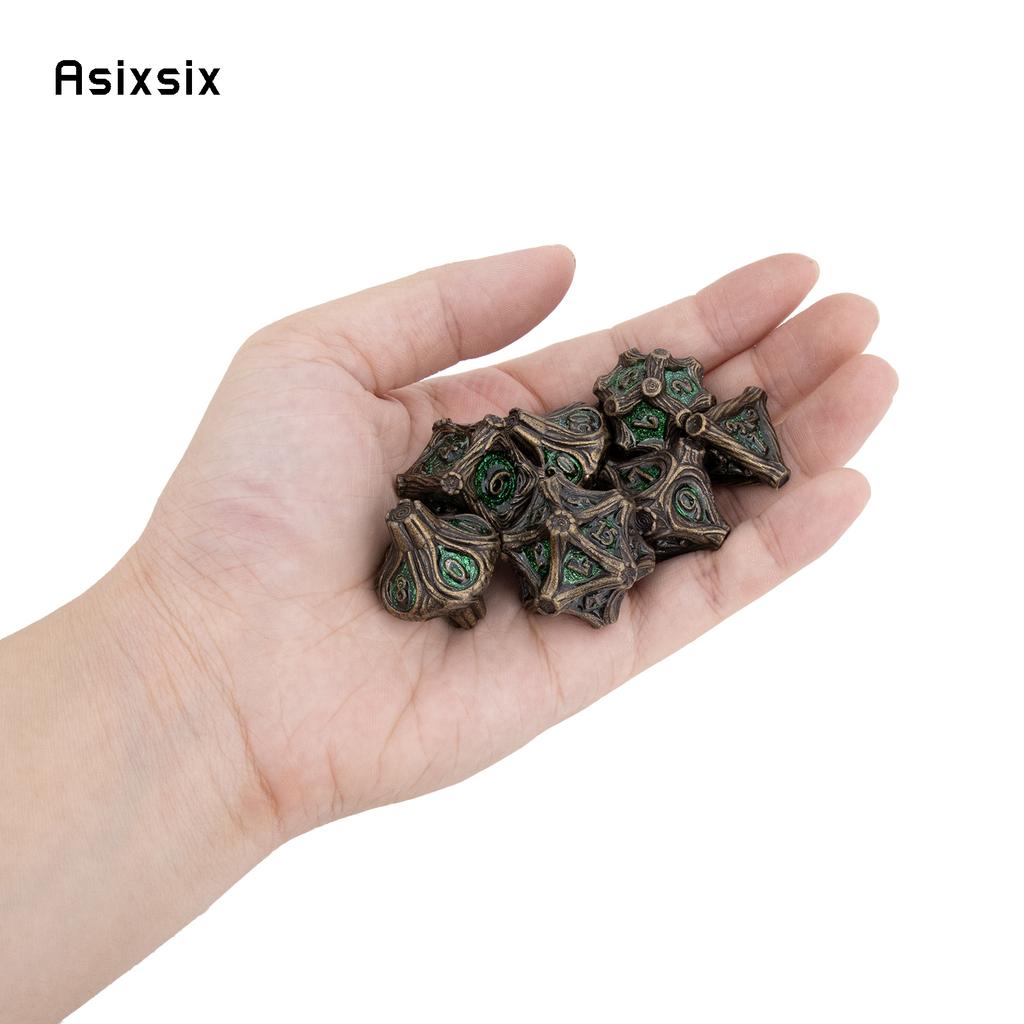 7 Pcs GreenTree Stump Root Metal Dice Solid Metal Polyhedral Dice Set Suitable for Role-Playing RPG  Board Game Card Game