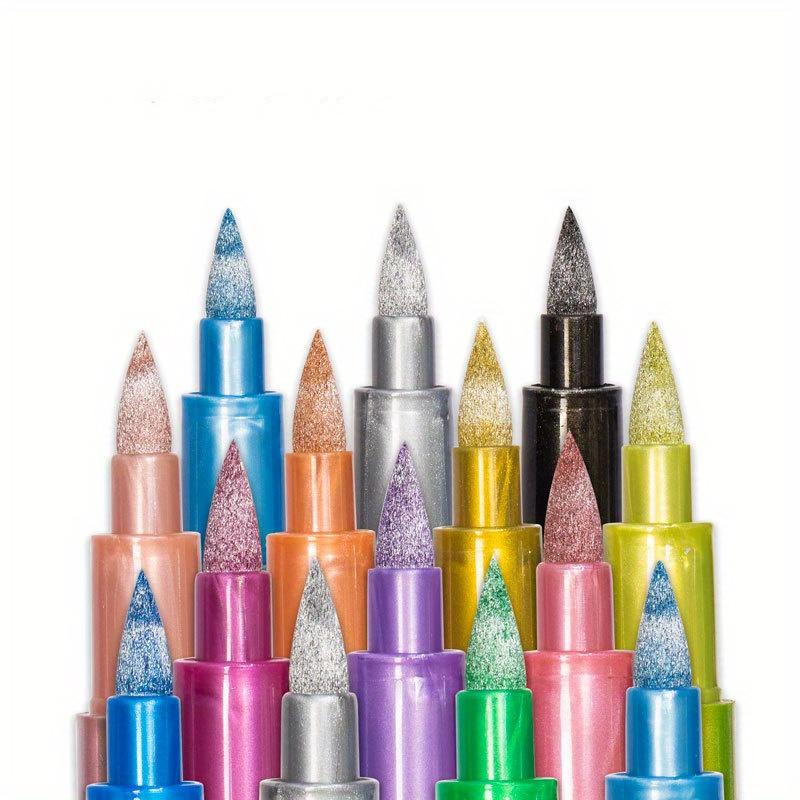 12 Colors Soft Brush Head Markers, Metal Color Pens for Rock Painting, Canvas, Wood, Ceramic, Glass, Stone, Fabric, DIY Crafts & Art Supplies