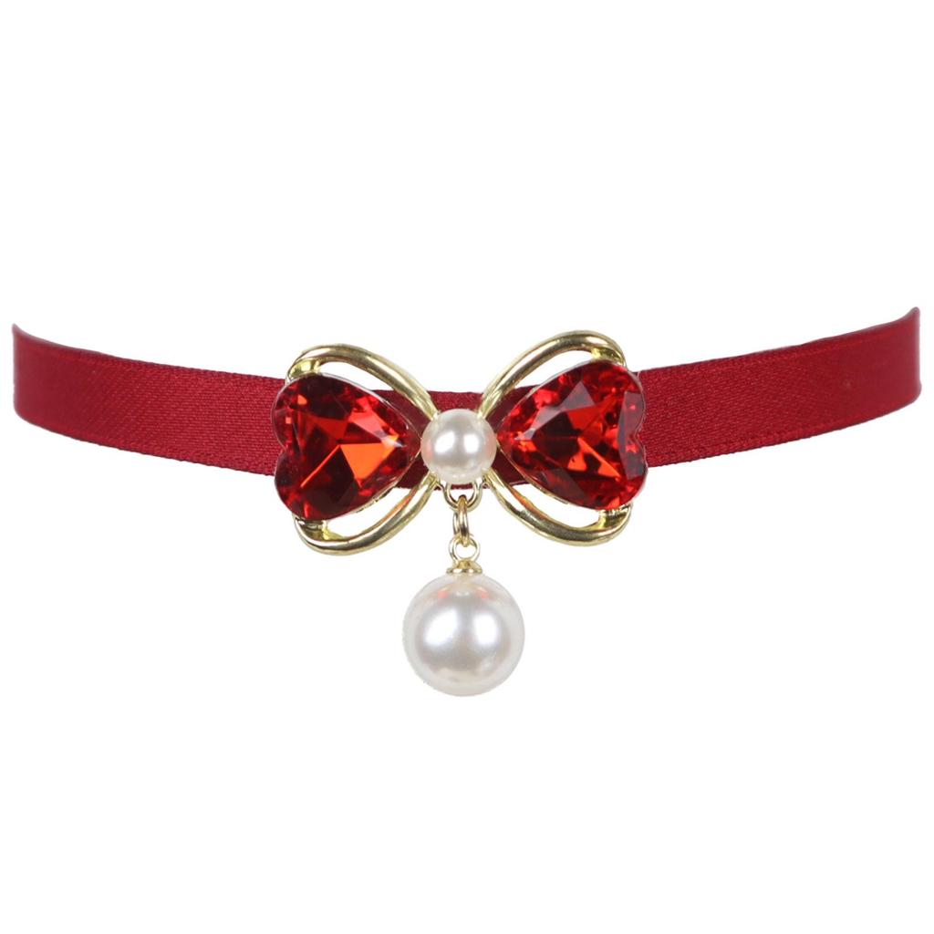 Kristall Schleife Perlen Anhänger Choker Halskette für Cocktailpartys