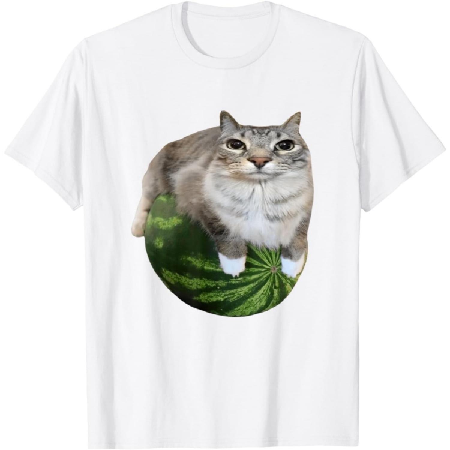 HQDSAD Watermelon Cat Silly Cat Meme T-Shirt(1) XXXXXL белый