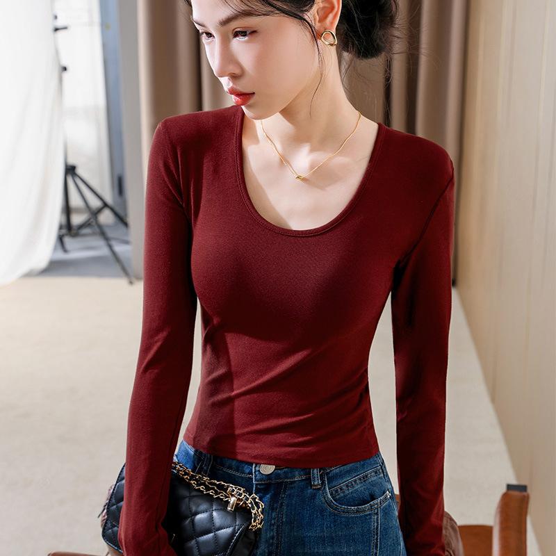 Long-sleeved Bottoming Shirt Women's Autumn and Winter 2025 New Women's Clothing Thin V-neck Solid Color T-shirt Temperament Waist Inner Top